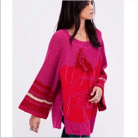 FREE PEOPLE Last Rose Sweater Pink alpaca slouchy oversized fringe - Picture 10 of 10